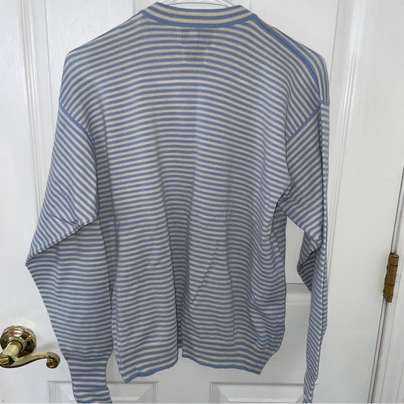 Barrie 100% merino wool blue and white striped button up cardigan with pockets - Picture 4 of 6